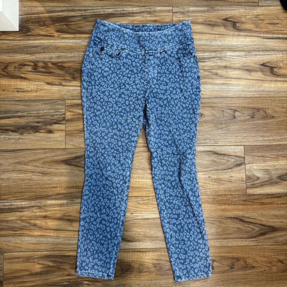 Leopard Print Skinny Jeans - Blue